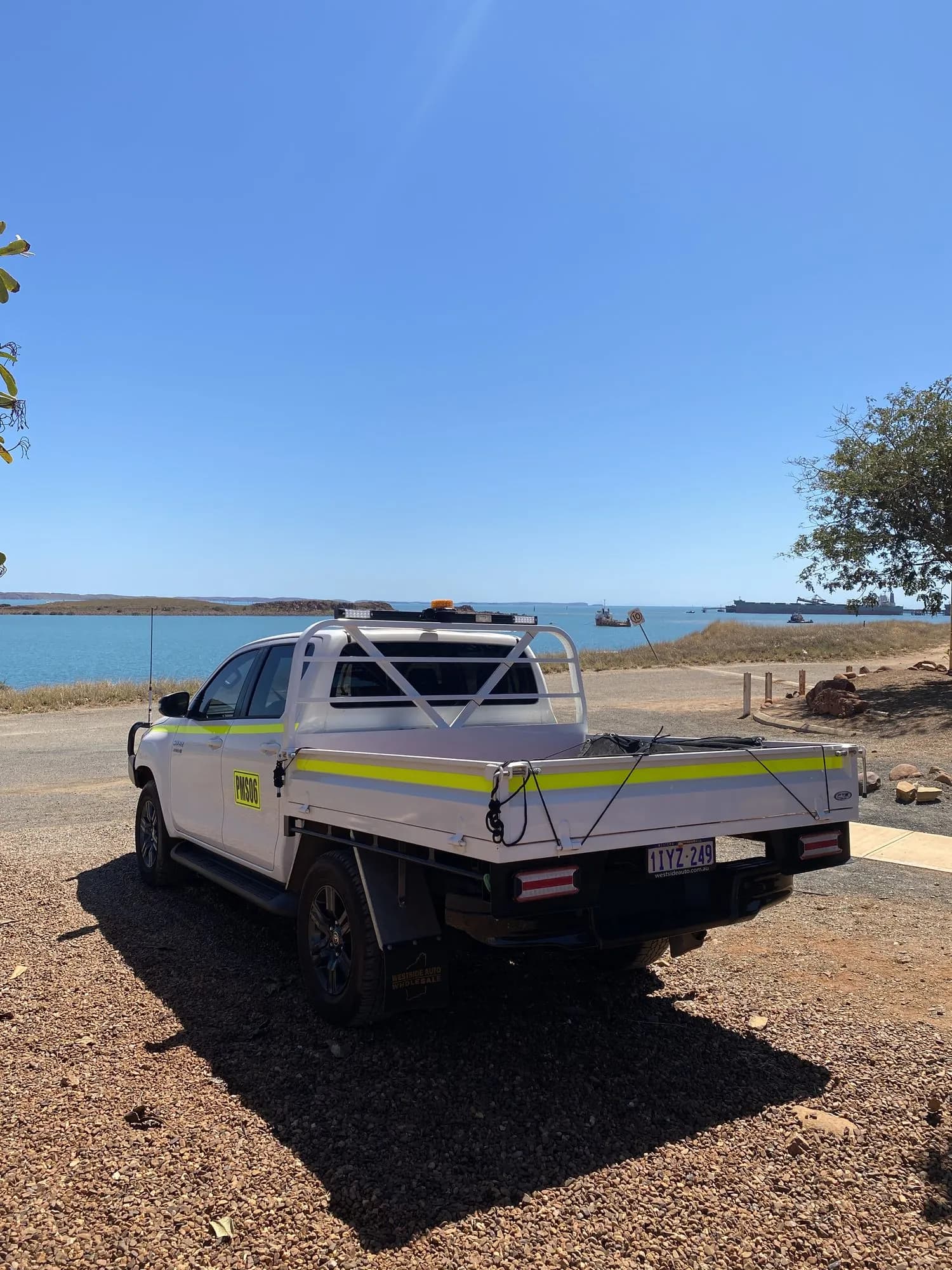 PMS ute parked on the Dampier coast